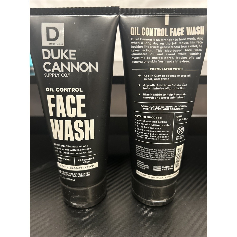 Duke Cannon Oil Control Face Wash 6 oz Lot of 2 Fragrance Free Kaolin Clay